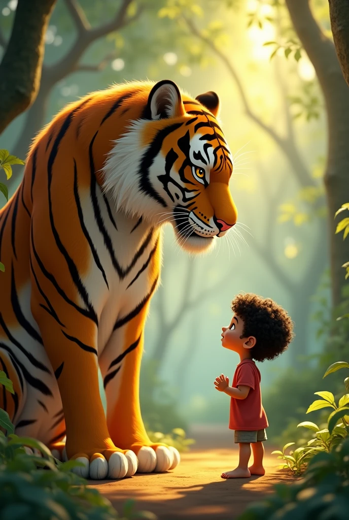 A happy boy of Jesus Christ playing with big tigers, fundo branco, barnet, Tom, Estilo Pixar, ..3d, desenhos animados, rosto detalhado, asymmetrical 16k
