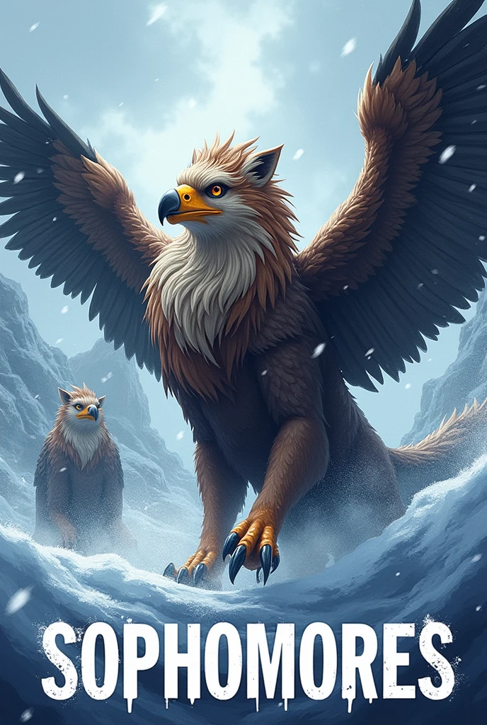 Grade 8 sophomore (whole body blizzard griffins) for printing shirt for intramurals.. kindly add text "SOPHOMORES". whole picture for griffins and big letters for SOPHOMORES. Make it whole picture for griffins l, as in WHOLE. The wing are cut, dont cut it. Dont cut the wings!!!