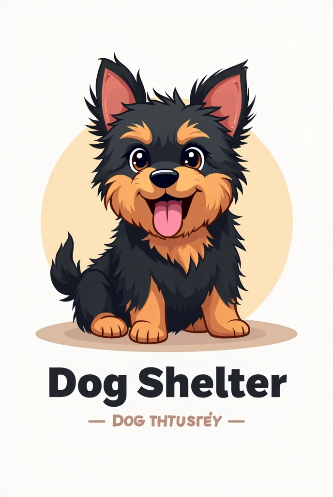 A logo of a black and tan yorkie for a dog shelter named "Arone's Dog shelter"