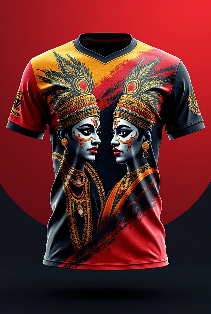 Create a jersey with kathakali pictures for games named blasters in red and black colour