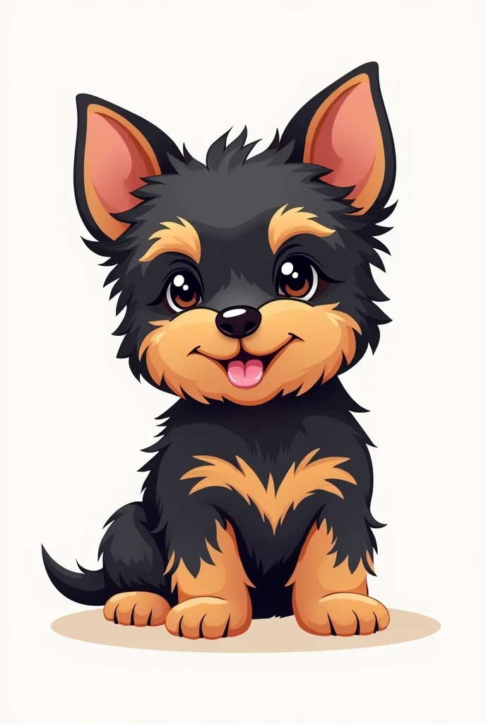 A logo of a cute and simple black and tan yorkie for a dog shelter named "Arone's Dog shelter"