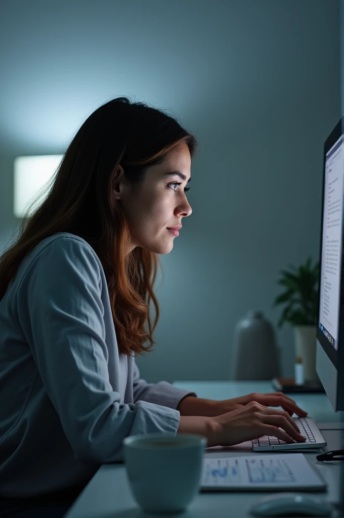 Create a photo of a person in front of the computer working