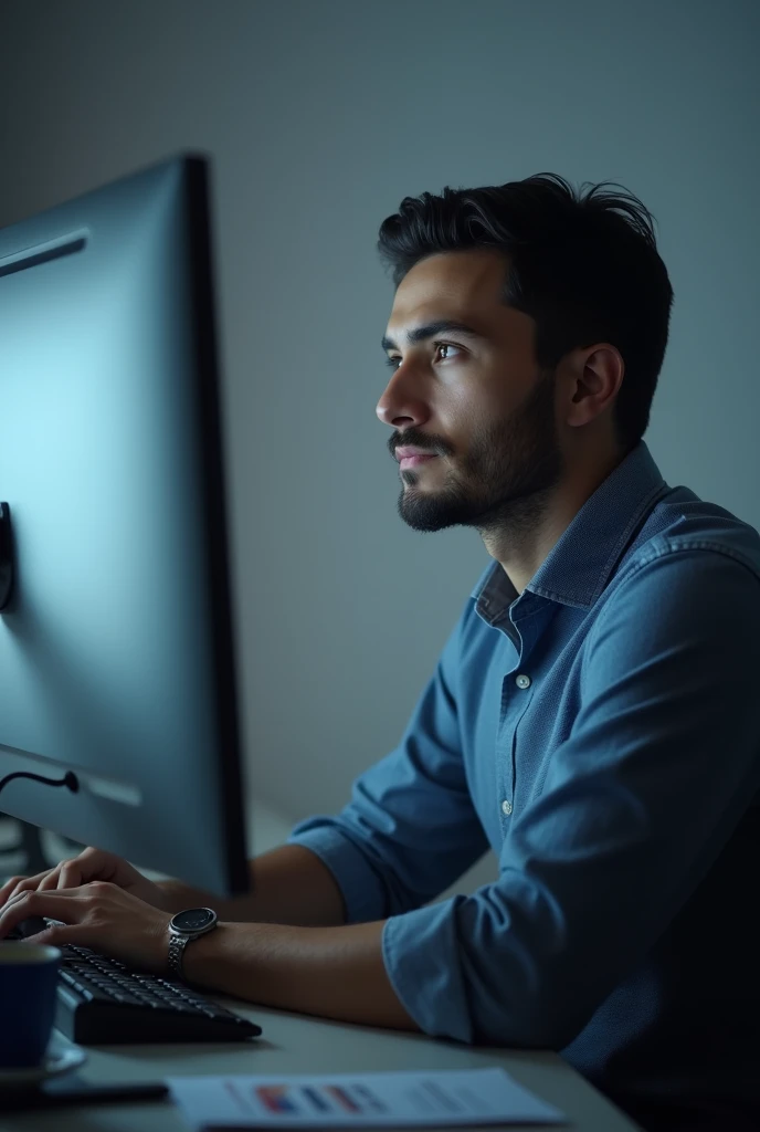 Create a photo of a person in front of the computer working 