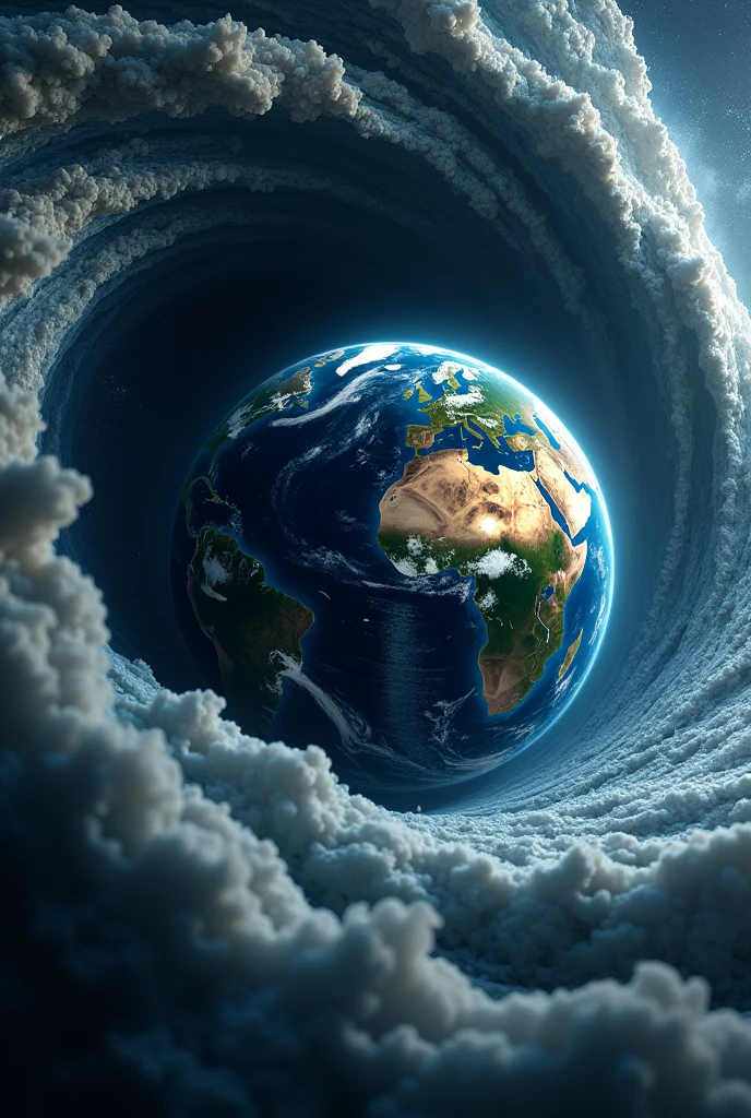 planet earth being pulled by a black ho