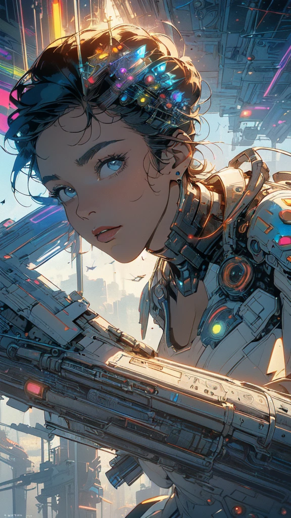 (((masterpiece, highest quality))),(((solo:1.2))),(((1girl:1.2))),32k wallpaper, very detailed, poster, vintage science fiction,(((((geometric cinematic movie poster))))), ((((bauhaus)))),(((abstract))),((((mid century modern)))),(((((portfolio))))),(((((Close-up))))),(((((bust up))))),((((more various angle)))),(((highlight))),(((complete. detailed face))),(((Extremely talented))),(((most complecated machine))),(((Overall colorfully))),((((((Absolutely simple background)))))),(((((detailed futuristic machine))))),(((Cleavage))),(((marvel super heroes))),(((rainbow color scheme))),(((Very detailed UI))),(((So many meters))),(((Perpetual Motion Machine)))