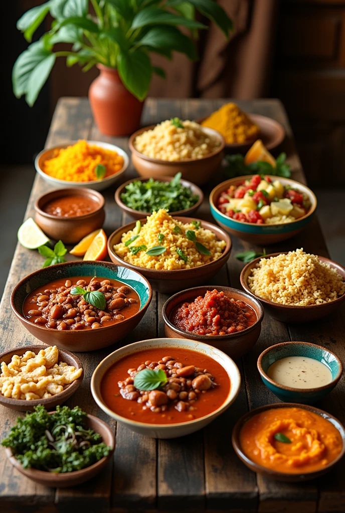 Create a feijoada table with more dishes photo lying diagonally