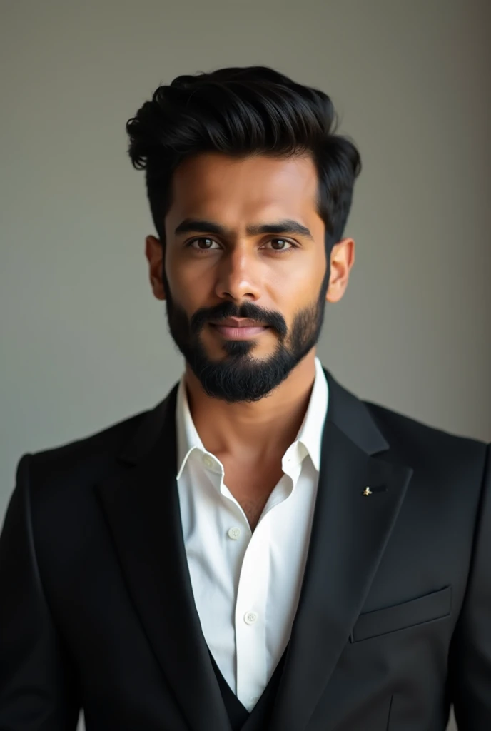 A beautfull bangladeshi man black suit white shirt medium beard