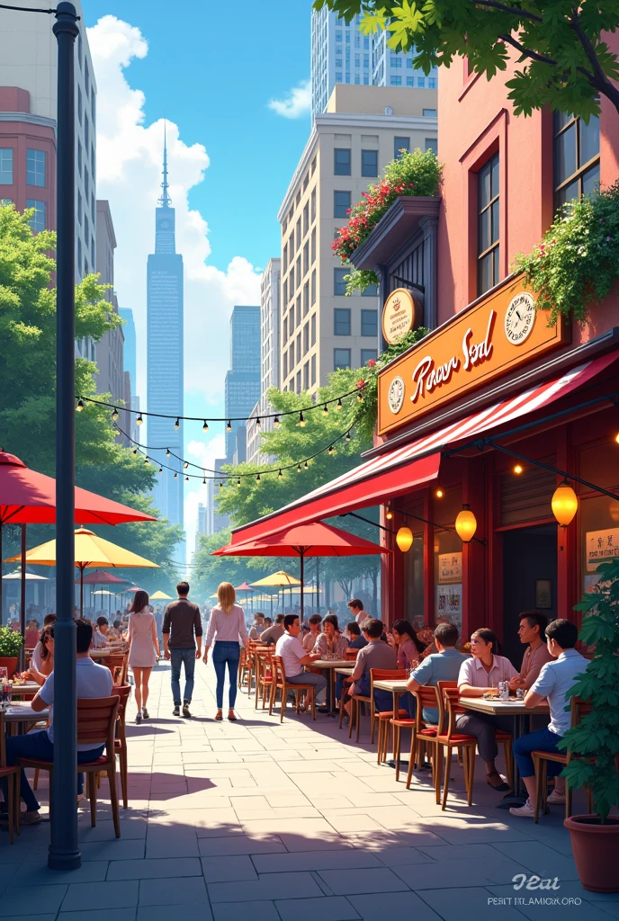 Outdoor roadside restaurant in a city