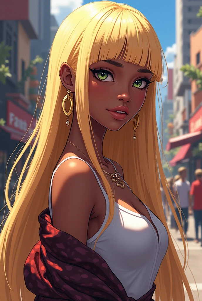 Black girl with straight blonde hair without bangs, アニメ