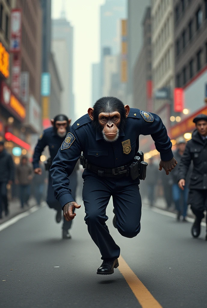 I need a picture which show a police officer catch a chimpanzee