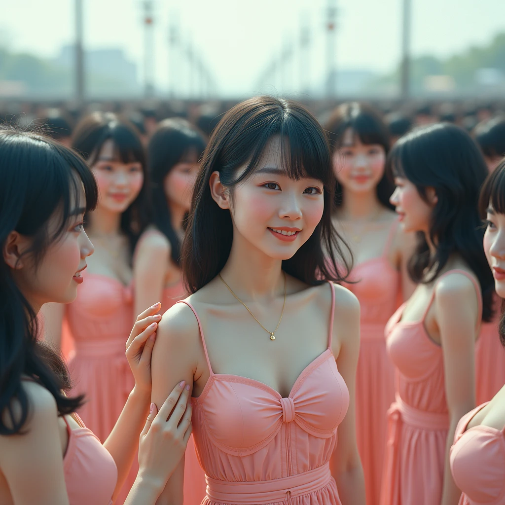 (((((Japanese Clone girls=Myself)))))), (((Best Super High quality Myself Clone girls Raw Photography Art))), (16K, Highest quality, Ultra-high resolution, RAW Photos), (((It's so unrealistic., With unparalleled depiction, With an unfathomable sight, An unprecedented and shocking worldview, Clone girls in a world of mass reproduction, Ultra-realistic))), (((Japanese, woman, 20yo, Saito-Asuka))), (Small face, ((Thick black hair, Semi-long hair))), ((V-neck short-sleeve dress)), (((((Very detailed美しい女体, Accurate body structure, Very detailed完璧な, Super busty body with very large breasts, Clearly emphasizes cleavage))))), (((Dark Eyes, Mature face, Cute Smile, A gentle gaze))), (((Her happy and smiling expression is so cute))), ((((((((Very detailed分身増殖描写, ((1girl→Myself cloning→1,000,000,000,000,000,000,000,000,000,000,000,000,000,000,000,000,000,000,000,000Myself Clone girls)))))))))), ((((((((Very detailed, The precise depiction of the proliferation of Myself Clone girls, ((With the perfectly identical bodies of Myself clone girls, With the exact same face as the Myself clone girls, With the exact same hairstyle as the Myself clone girls, In the exact same clothes as the girls who are my clones, Perfectly the same height as the Myself clone girls, Super big breasts, just like the Myself clone girls)))))))))), (((Myself clone girls only))), (((Multiple pairs, Very detailed depiction, (Myself clone girls hug each other, Myself clone girls assemble, Fun conversations with fellow Myself clone girls, A fun conversation between Myself clone girls, Myself clone girls holding hands, Walking with lots of Myself clone girls, turn around, look at me, The approaching crowd of Myself)))), (((Everyone looks at the camera))), (((Unbelievably crowded, Transcendent Myself clone girls intimately, Countless Myself clone girls surround you in 360 degrees))), (Bright, soft sunlight), (((Very wide field of view, Very detailed, Detailed ultra-perspective depiction with clear depth, super wide view))), (((((A place where multiple Myself armies join together))))), (((Very photographic and detailed depiction, Myself clone girls will multiply infinitely and fill the surroundings from one side to the horizon with their bodies tightly packed together without any gaps., A scene of endless Myself clone girls, giving a happy vibe.))), (Focus on the average value of the image)
