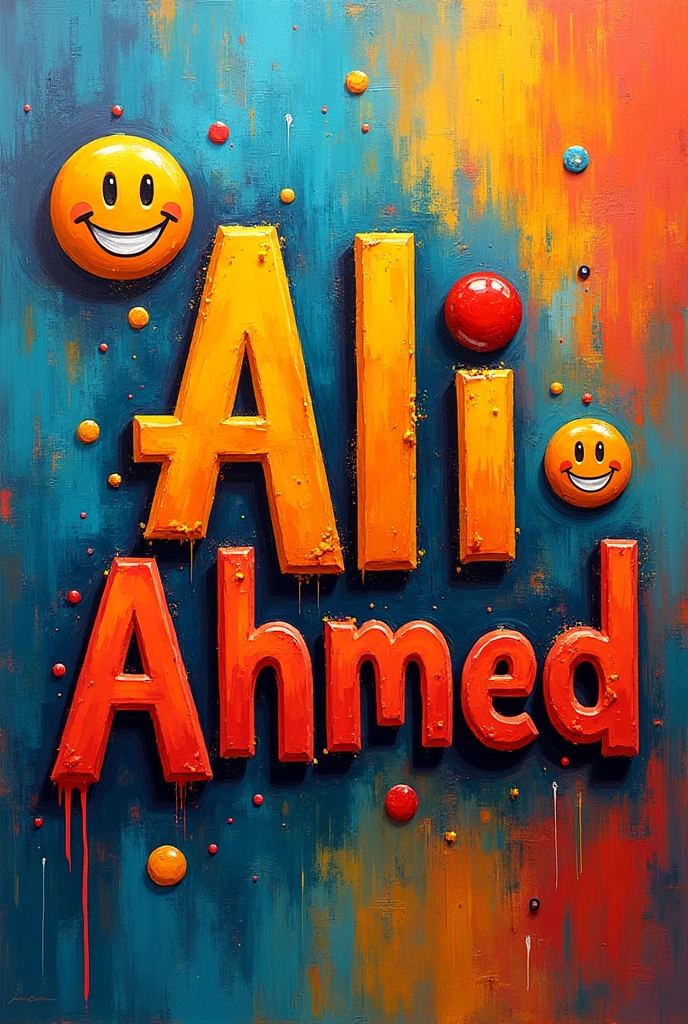 لوحه مكتوب عليها Ali Ahmed وهذا الإيموجي 🙂شعار في اللوحه