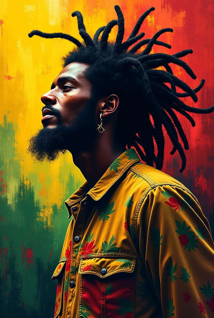 Create an image with Reggae symbols and colors: Unripe, yellow and red