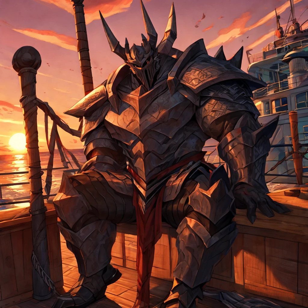 Muscular Knight, Mordekaiser, dating a male on the ferry ship, sunset