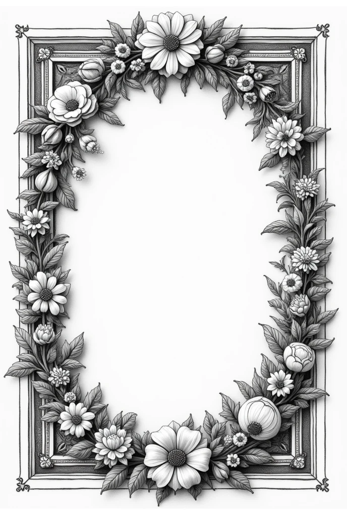 Antique flower page ornament, drawn and in black and white