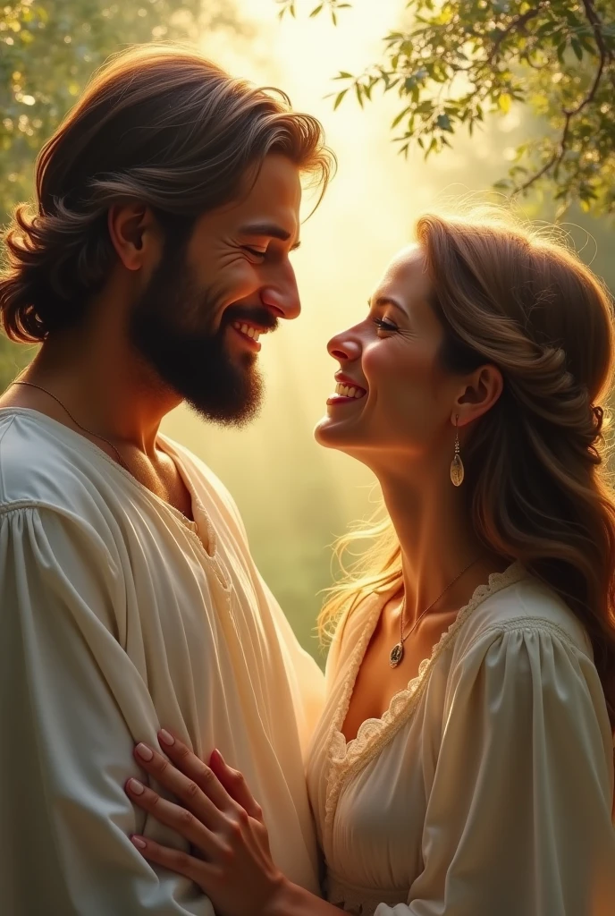 Need a husband and his wife and jesus. A husband and wife, deeply in love, Their happiness is reflected in their smiles, and Jesus, in turn, smiles back at them.