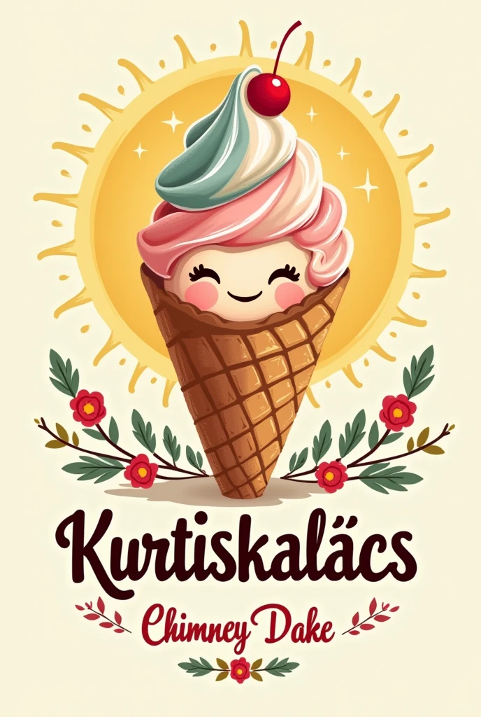 A logo for a Hungarian kurtos cone ice cream shop