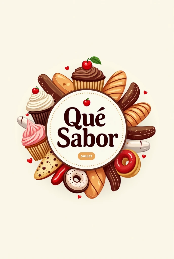 Create a logo for a food business where you sell sweet things like cupcakes,donuts and salty things like breads with meats that is a mix of food and that has the name A LAA! WHAT A FLAVOR in Spanish like the previous one, HOW ELEGANT THE LOGO IS