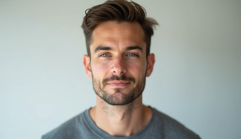 A boy age 30 and  stand look camera zoom angle front half body