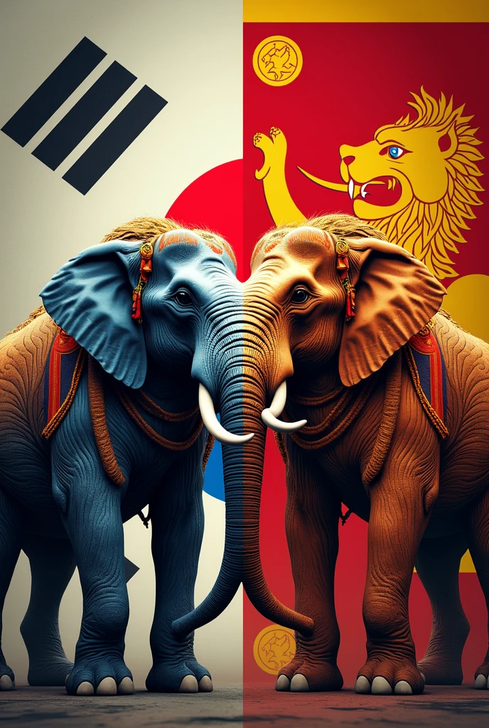 I want design for a flag with korean flag,Sri Lankan flag, elephants and lions.