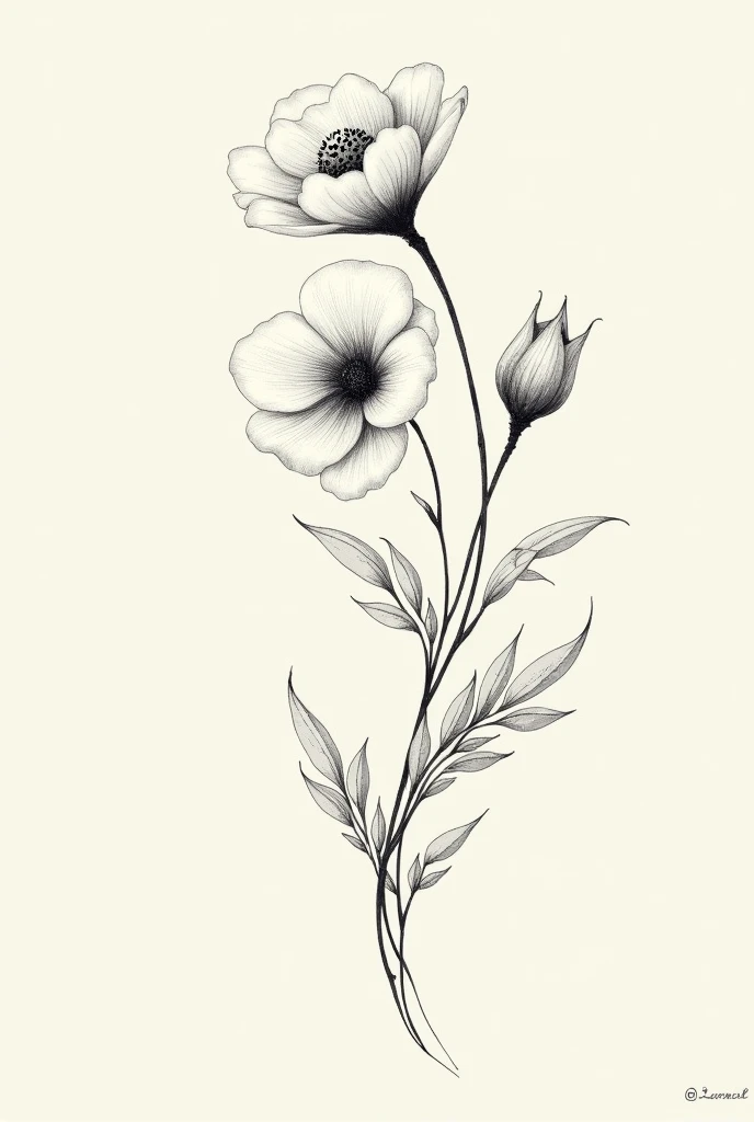 Antique simple flower page ornament, drawn and in black and white