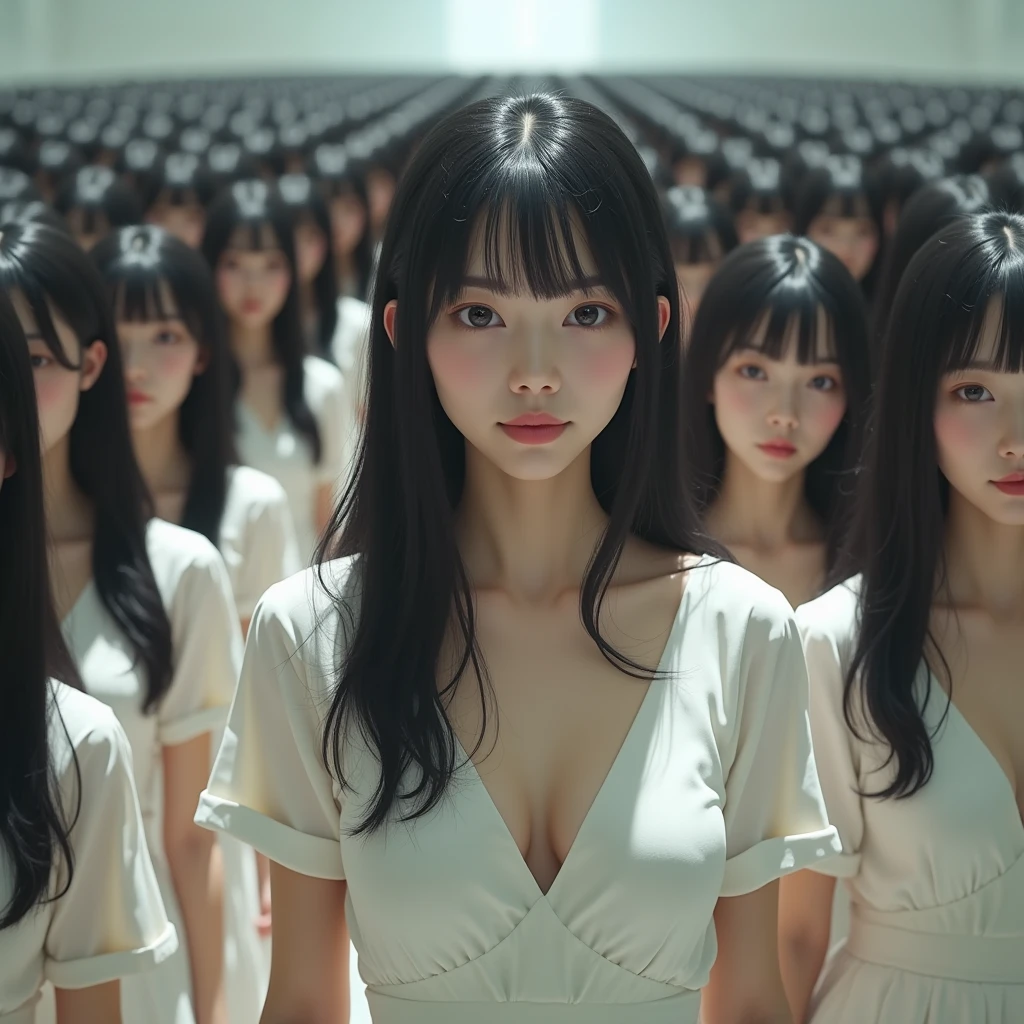 (((((Japanese Clone girls=Myself)))))), (((Best Super High quality Myself Clone girls Raw Photography Art))), (16K, Highest quality, Ultra-high resolution, RAW Photos), (((It&#39;s so unrealistic., With unparalleled depiction, With an unfathomable sight, An unprecedented and shocking worldview, Clone girls in a world of mass reproduction, Ultra-realistic))), (((Japanese, woman, 20yo, Saito-Asuka))), (Small face, ((Thick black hair, Semi-long hair))), ((V-neck short-sleeve dress)), (((((Very detailed美しい女体, Accurate body structure, Very detailed完璧な, Super busty body with very large breasts, Clearly emphasizes cleavage))))), (((Dark Eyes, Mature face, Cute Smile, A gentle gaze))), (((Her happy and smiling expression is so cute))), ((((((((Very detailed分身増殖描写, ((1girl→Myself cloning→1,000,000,000,000,000,000,000,000,000,000,000,000,000,000,000,000,000,000,000,000Myself Clone girls)))))))))), ((((((((Very detailed, The precise depiction of the proliferation of Myself Clone girls, ((With the perfectly identical bodies of Myself clone girls, With the exact same face as the Myself clone girls, With the exact same hairstyle as the Myself clone girls, In the exact same clothes as the girls who are my clones, Perfectly the same height as the Myself clone girls, Super big breasts, just like the Myself clone girls)))))))))), (((Myself clone girls only))), (((Multiple pairs, Very detailed depiction, (A group of Myself clone girls hugging each other, A large gathering of Myself clone girls, Fun conversation with the crowd of Myself clone girls, Happy conversation with the crowd of Myself clone girls, Myself clone girls holding hands, Multiple Myself clone girls walking together in a crowd, turn around, look at me, The approaching crowd of Myself)))), (((Everyone looks at the camera))), (((Unbelievably crowded, Transcendent Myself clone girls intimately, Countless Myself clone girls surround you in 360 degrees))), (Bright, soft sunlight), (((Very wide field of view, Very detailed, Detailed ultra-perspective depiction with clear depth, super wide view))), (((((A place where multiple Myself armies join together))))), (((Very photographic and detailed depiction, Myself clone girls will multiply infinitely and fill the surroundings from one side to the horizon with their bodies tightly packed together without any gaps., A scene of endless Myself clone girls, giving a happy vibe.))), (Focus on the average value of the image)