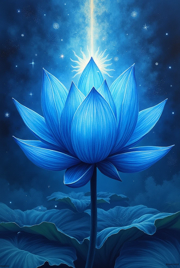 BEAUTIFUL MAGNIFICENT UNIVERSAL PSYCHODELIC BLUE LOTUS DRAWING