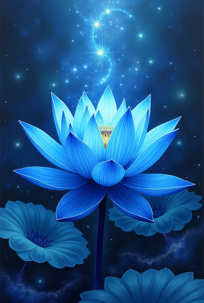 BEAUTIFUL MAGNIFICENT UNIVERSAL PSYCHODELIC BLUE LOTUS DRAWING