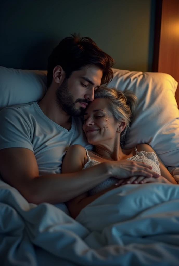 A woman sleep with his husband woman is older than man naked the age gap is 2 year