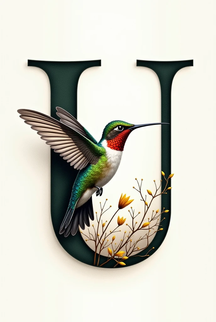 Give me a letter U and inside the U there are lines, symbols etc...of a hummingbird 