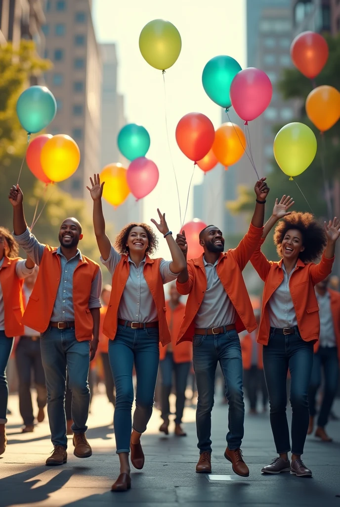 active break workers with balloons