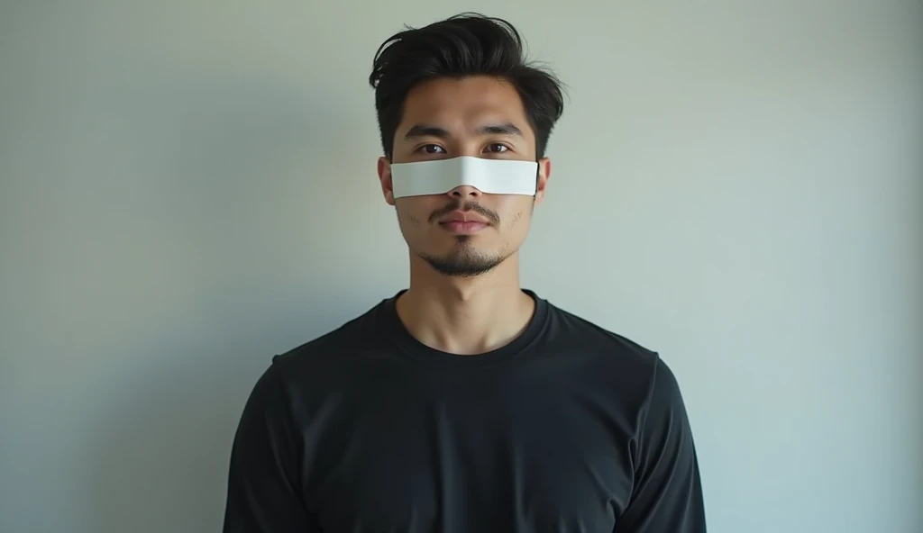 A boy age 30 and stand look camera zoom angle front half body no eyes lips nose