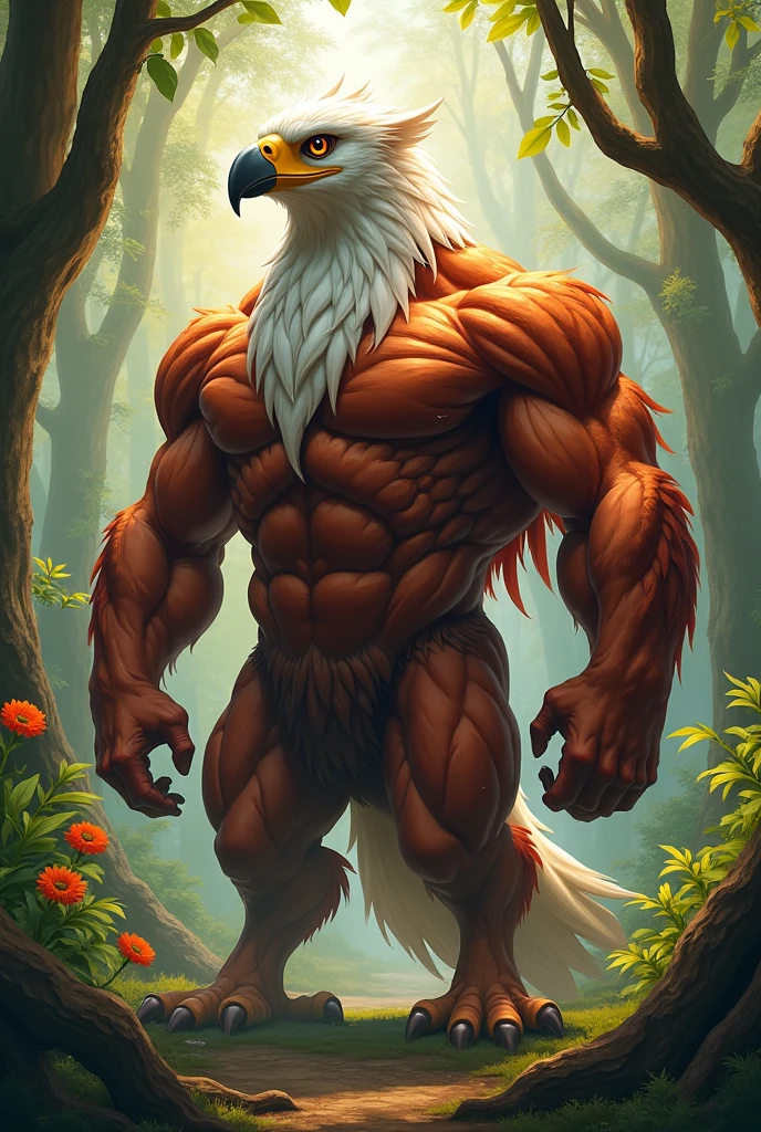 Eagle body builder in forest brighten