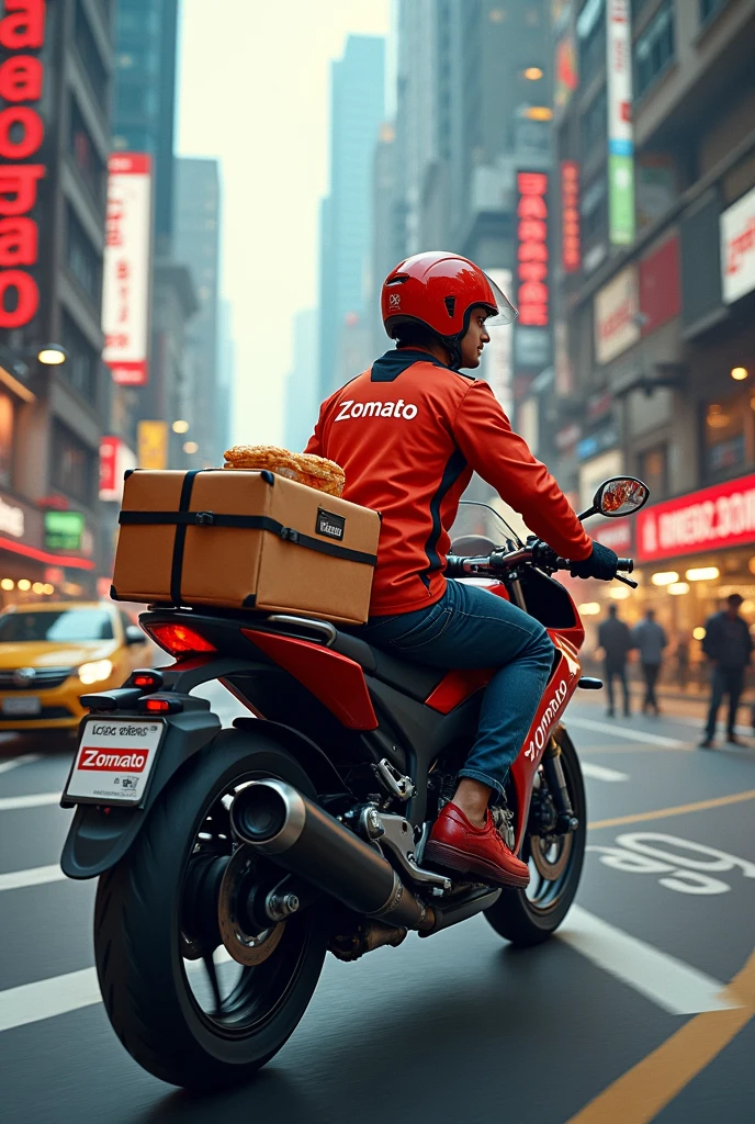 A Zomato dilivery boy in the city