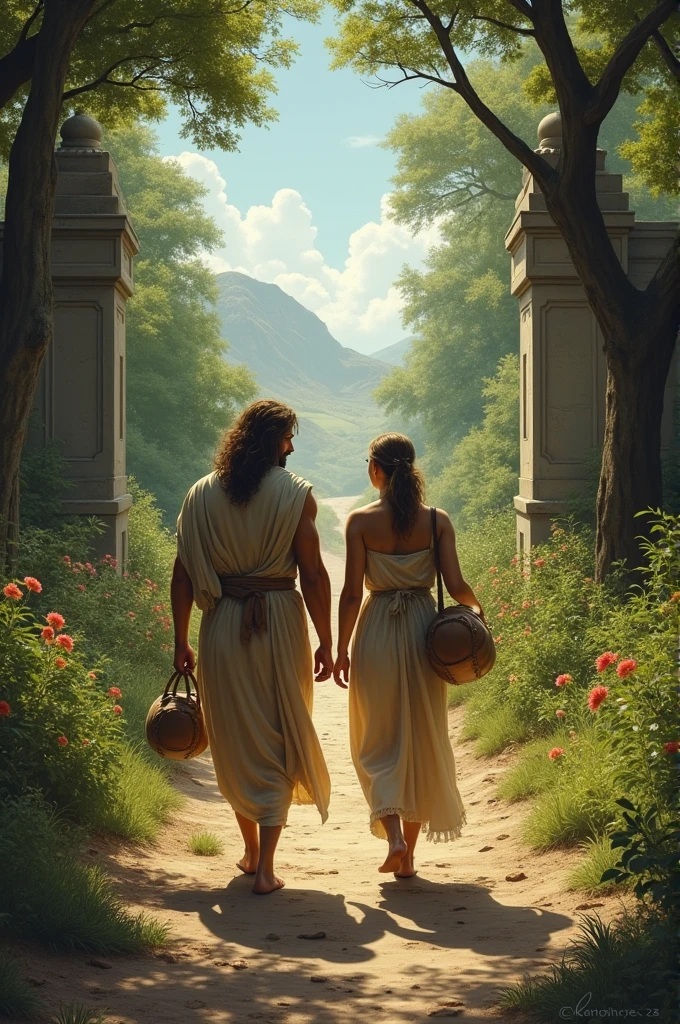 Adam and Eve leaving the Garden of Eden for another house