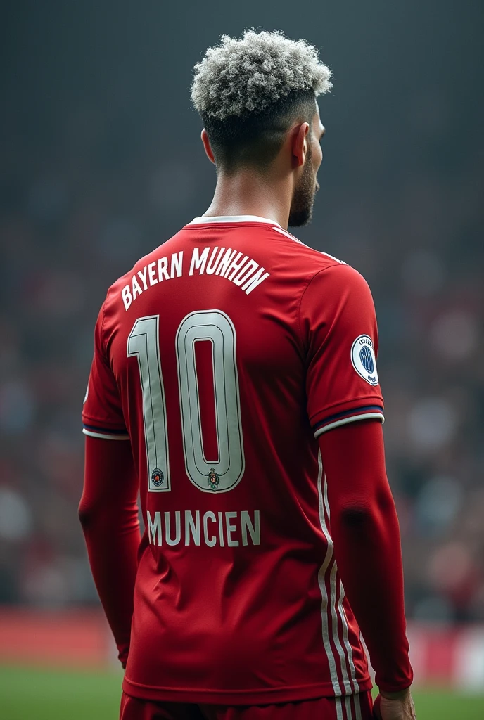 Bayern Munich player who wears number 10 and is called Cristaldo who wears long sleeves and has short curly silver hair seen from behind