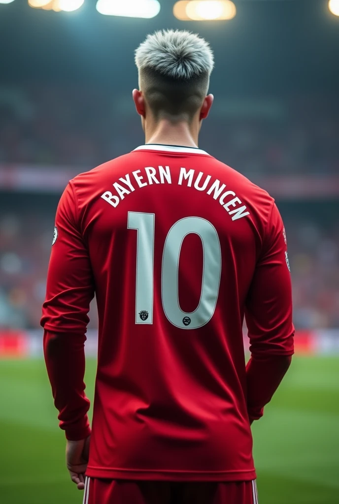 Bayern Munich player who wears number 10 and is called Cristaldo who wears long sleeves and has short curly silver hair seen from behind