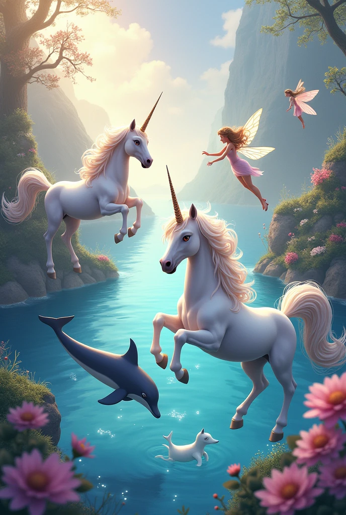 Unicorns and dolphins with fairies
