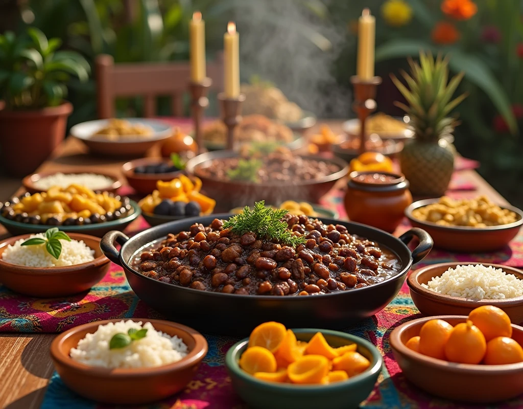 Create a black bean feijoada NO PEOPLE PARTY TABLE
