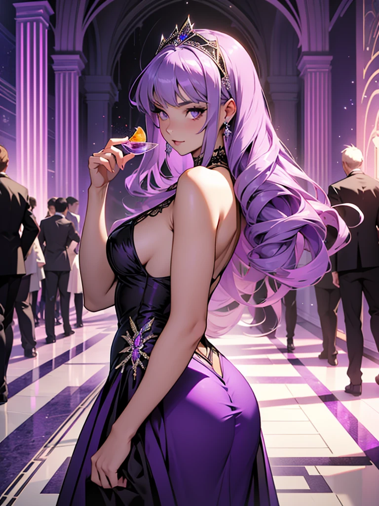 Girl with long purple hair. Purple eyes. Girl in a tail dress. Elegant girl. Great Gatsby Partite party. Dell. The Big Banquet. point. ball gown. Graceful girl