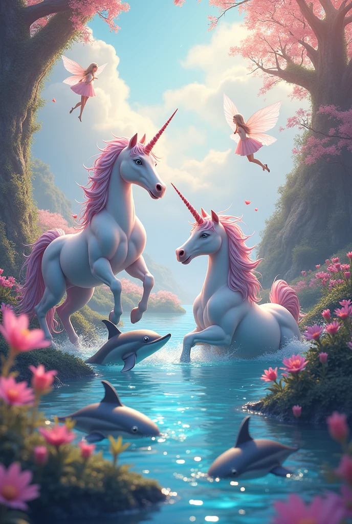 Unicorns and dolphins with fairies