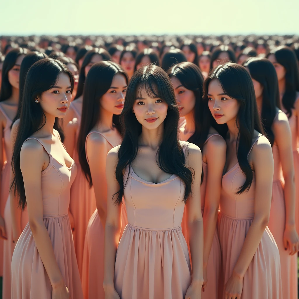 (((((Japanese Clone girls=Myself)))))), (((Best Super High quality Myself Clone girls Raw Photography Art))), (16K, Highest quality, Ultra-high resolution, RAW Photos), (((It&#39;s so unrealistic., With unparalleled depiction, With an unfathomable sight, An unprecedented and shocking worldview, Clone girls in a world of mass reproduction, Ultra-realistic))), (((Japanese, woman, 20yo, Saito-Asuka))), (Small face, ((Thick black hair, Semi-long hair))), ((V-neck short-sleeve dress)), (((((Very detailed美しい女体, Accurate body structure, Very detailed完璧な, Super busty body with very large breasts, Clearly emphasizes cleavage))))), (((Dark Eyes, Mature face, Cute Smile, A gentle gaze))), (((Her happy and smiling expression is so cute))), ((((((((Very detailed分身増殖描写, ((1girl→Myself cloning→1,000,000,000,000,000,000,000,000,000,000,000,000,000,000,000,000,000,000,000,000Myself Clone girls)))))))))), ((((((((Very detailed, The precise depiction of the proliferation of Myself Clone girls, ((With the perfectly identical bodies of Myself clone girls, With the exact same face as the Myself clone girls, With the exact same hairstyle as the Myself clone girls, In the exact same clothes as the girls who are my clones, Perfectly the same height as the Myself clone girls, Super big breasts, just like the Myself clone girls)))))))))), (((Myself clone girls only))), (((Very detailed depiction, (A group of Myself clone girls hugging each other, A large gathering of Myself clone girls, Fun conversations among crowds of Myself clone girls, A fun conversation among a crowd of Myself clone girls, Myself clone girls flirting with each other, Multiple Myself clone girls walking together in a crowd, turn around, The approaching crowd of Myself)))), (((Everyone looks at the camera))), (((Unbelievably crowded, Transcendent Myself clone girls intimately, Countless Myself clone girls surround you in 360 degrees))), (Bright, soft sunlight), (((Very wide field of view, Very detailed, Detailed ultra-perspective depiction with clear depth, super wide view))), (((((Where multiple Myselves join together))))), (((Very photographic and detailed depiction, Myself clone girls will multiply infinitely and fill the surroundings from one side to the horizon with their bodies tightly packed together without any gaps., A scene of endless Myself clone girls, giving a happy vibe.))), (Focus on the average value of the image)