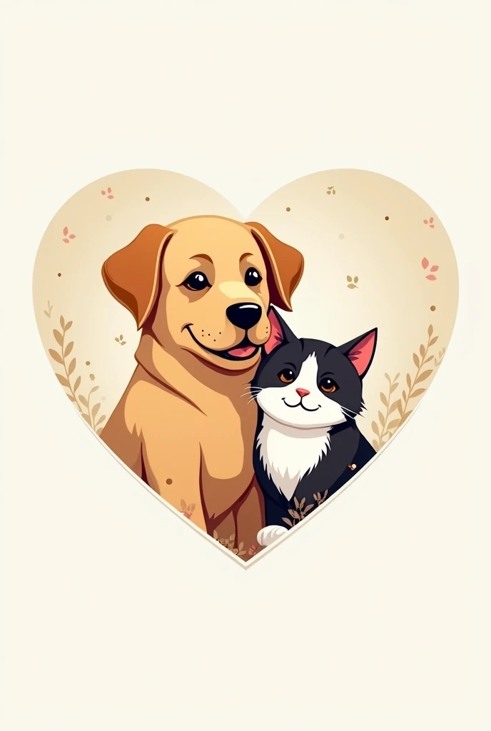 Logo of a labrador dog and a white and black cat in a not so cartoon heart