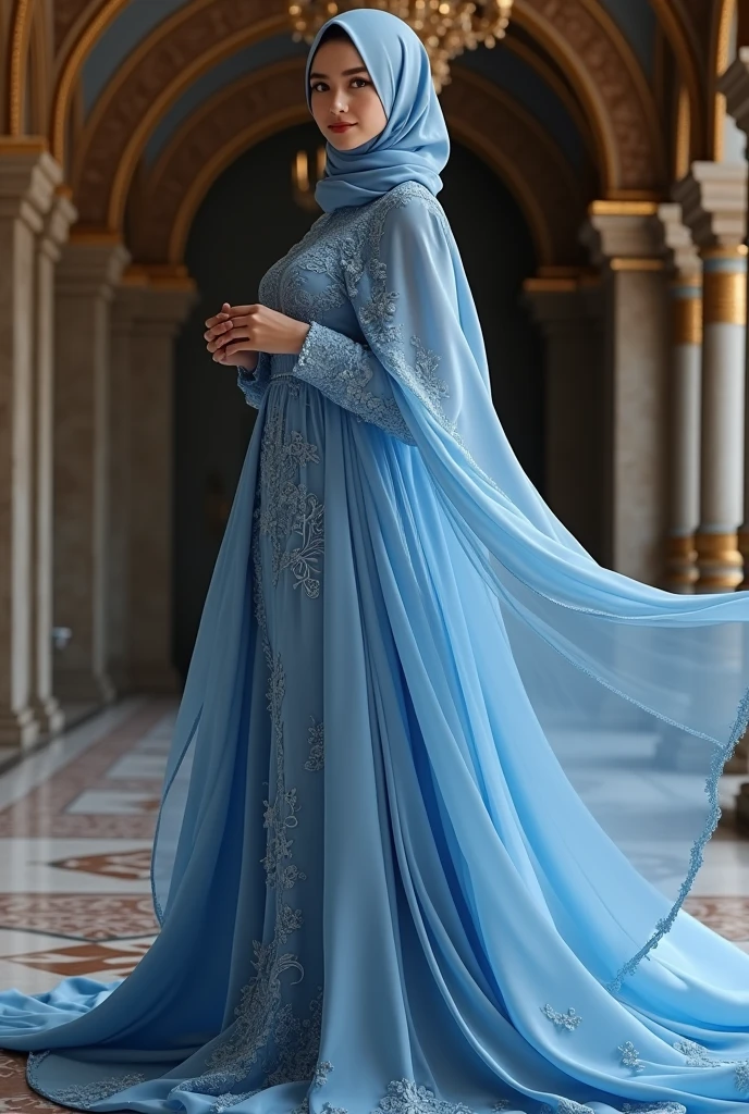 fancy abaya blue dress like Cinderella abaya with hijabe