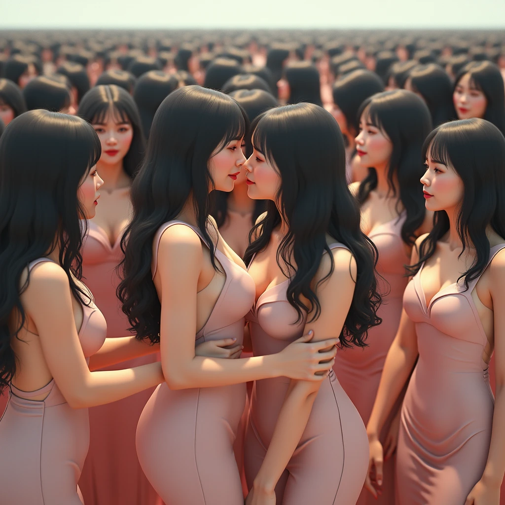 (((((Japanese Clone girls=Myself)))))), (((Best Super High quality Myself Clone girls Raw Photography Art))), (16K, Highest quality, Ultra-high resolution, RAW Photos), (((It's so unrealistic., With unparalleled depiction, With an unfathomable sight, An unprecedented and shocking worldview, Clone girls in a world of mass reproduction, Ultra-realistic))), (((Japanese, woman, 20yo, Saito-Asuka))), (Small face, ((Thick black hair, Semi-long hair))), ((V-neck short-sleeve dress)), (((((Very detailed美しい女体, Accurate body structure, Very detailed完璧な, Super busty body with very large breasts, Clearly emphasizes cleavage))))), (((Dark Eyes, Mature face, Cute Smile, A gentle gaze))), (((Her happy and smiling expression is so cute))), ((((((((Very detailed分身増殖描写, ((1girl→Myself cloning→1,000,000,000,000,000,000,000,000,000,000,000,000,000,000,000,000,000,000,000,000Myself Clone girls)))))))))), ((((((((Very detailed, The precise depiction of the proliferation of Myself Clone girls, ((With the perfectly identical bodies of Myself clone girls, With the exact same face as the Myself clone girls, With the exact same hairstyle as the Myself clone girls, In the exact same clothes as the girls who are my clones, Perfectly the same height as the Myself clone girls, Super big breasts, just like the Myself clone girls)))))))))), (((Myself clone girls only))), (((Very detailed depiction, (A group of Myself clone girls hugging each other, A large gathering of Myself clone girls, Fun conversations among crowds of Myself clone girls, A fun conversation among a crowd of Myself clone girls, Myself clone girls flirting with each other, Multiple Myself clone girls walking together in a crowd, turn around, The approaching crowd of Myself)))), (((Everyone looks at the camera))), (((Unbelievably crowded, Transcendent Myself clone girls intimately, Countless Myself clone girls surround you in 360 degrees))), (Bright, soft sunlight), (((Very wide field of view, Very detailed, Detailed ultra-perspective depiction with clear depth, super wide view))), (((((Where multiple Myselves join together))))), (((Very photographic and detailed depiction, Myself clone girls will multiply infinitely and fill the surroundings from one side to the horizon with their bodies tightly packed together without any gaps., A scene of endless Myself clone girls, giving a happy vibe.))), (Focus on the average value of the image)