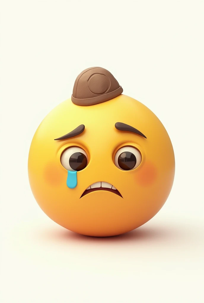 Yellow round emoji with a sad face and tears in the eyes with an Inca shield and a white background
