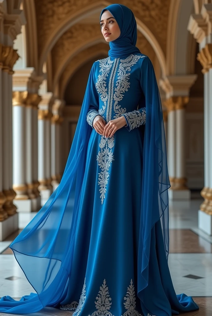 fancy abaya blue dress like Cinderella abaya with hijabe from Infront 