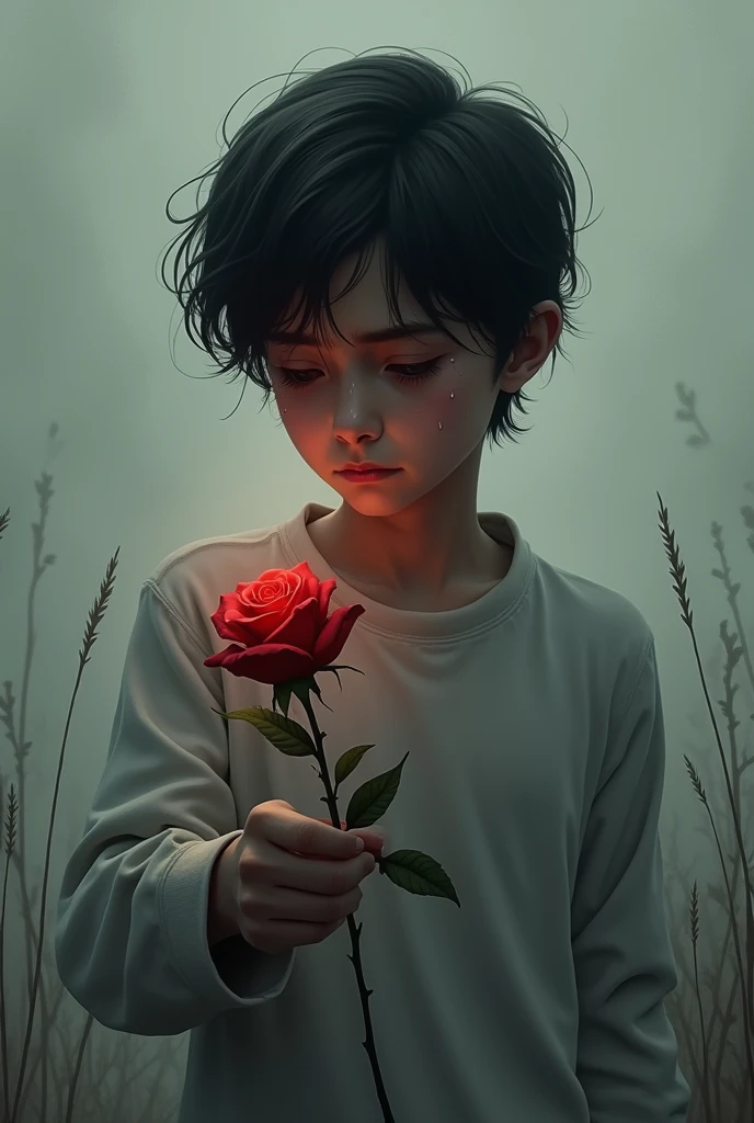 Sad boy hand a rose so cute boy so scary and sad sad so sad smile and go my life how gril bad gril