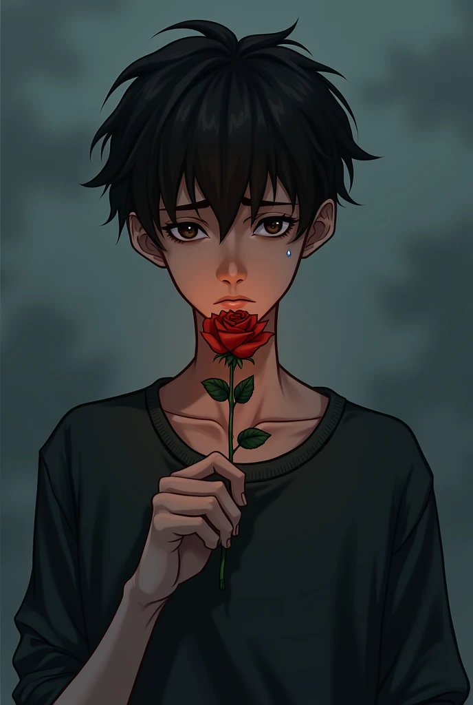 Sad boy hand a rose so cute boy so scary and sad sad so sad smile and go my life how gril bad life