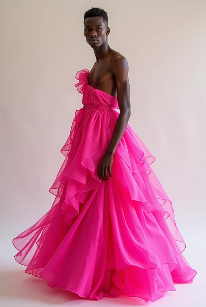 Man with pink woman dress 